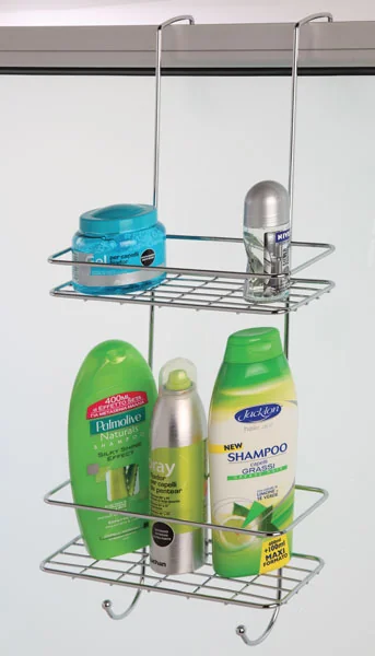 Mensola 2 ripiani con gancio doccia in acciaio cromato