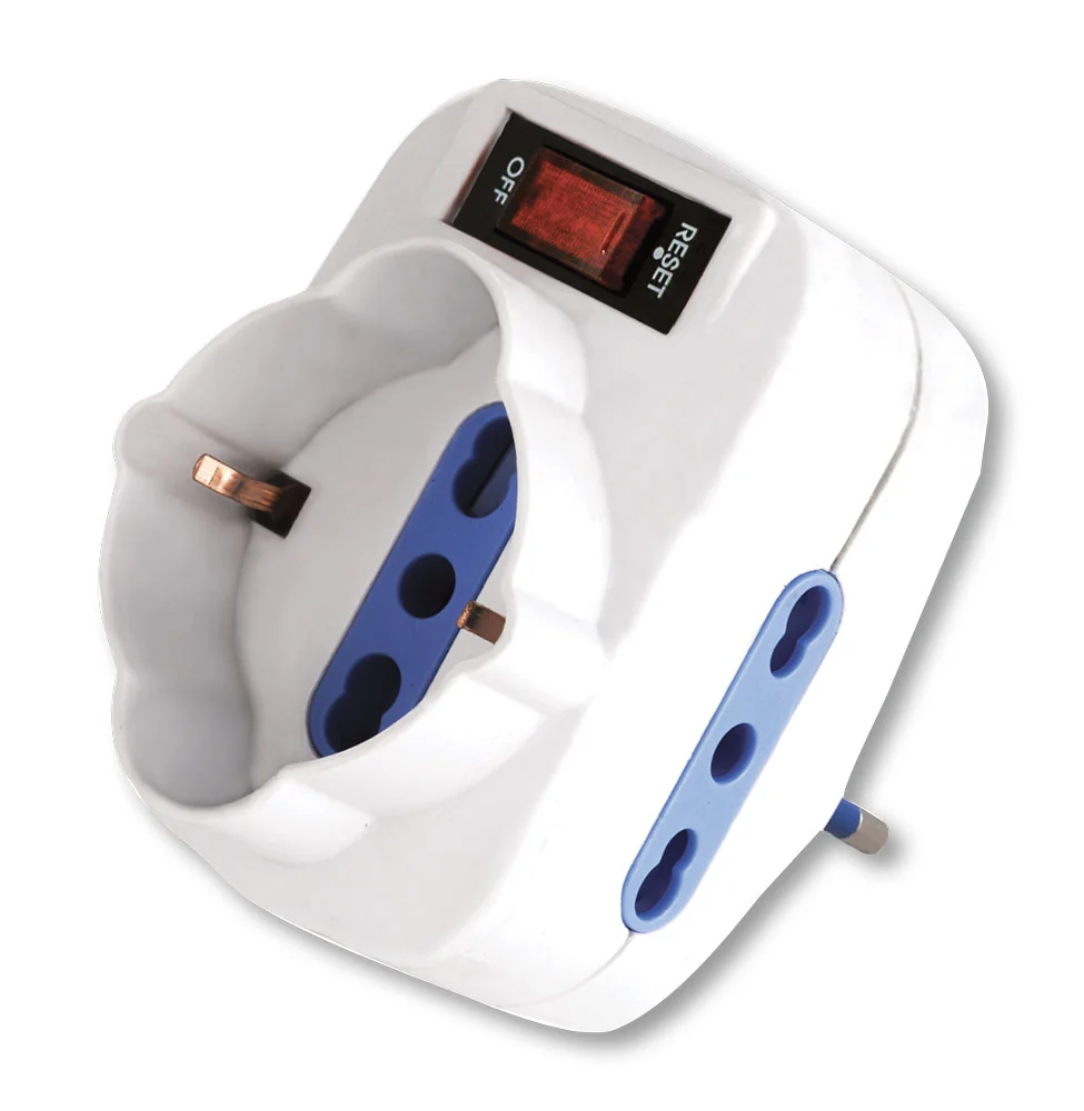 Multipresa rotante salvaspazio – spina 10A/prese 2 bipasso 1 schuko bi