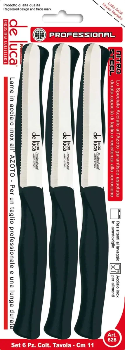 Coltelli da tavola set da 6 pezzi punta tonda linea professional nero