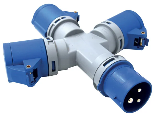 Adattatore industriale triplo, spina cce, prese 3 x cce 220