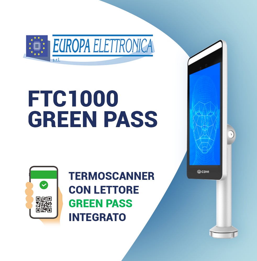 FTC1000-GREEN PASS – CONTROLLO ACCESSI CON RICONOSCIMENTO FACCIALE, MASCHERINA, TEMPERATURA E GREEN PASS