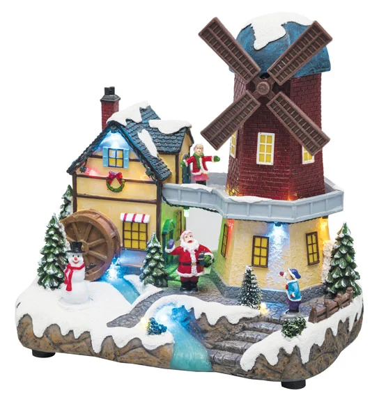 Villaggio Natale mulino a vento rotante H23 CM