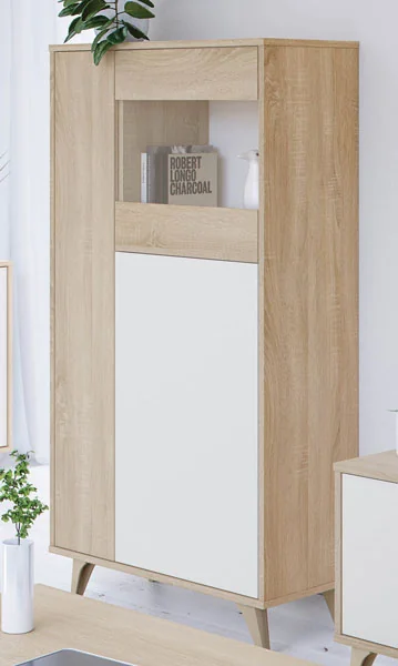 Vetrina cm.77x33x142h 3ante rovere canadian bianco