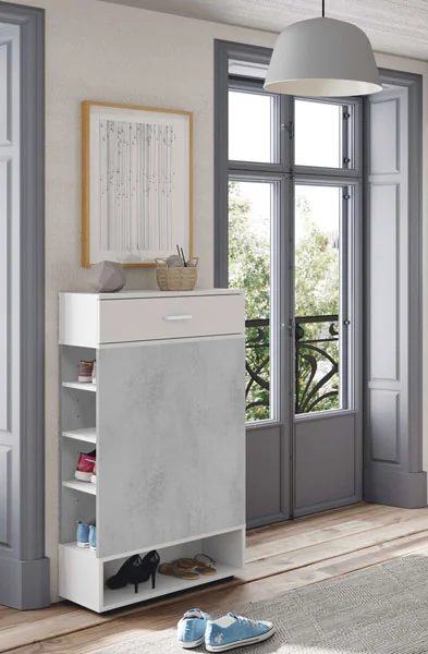 Mobile multiuso 1cassetto bianco cemento cm.67x28x119h